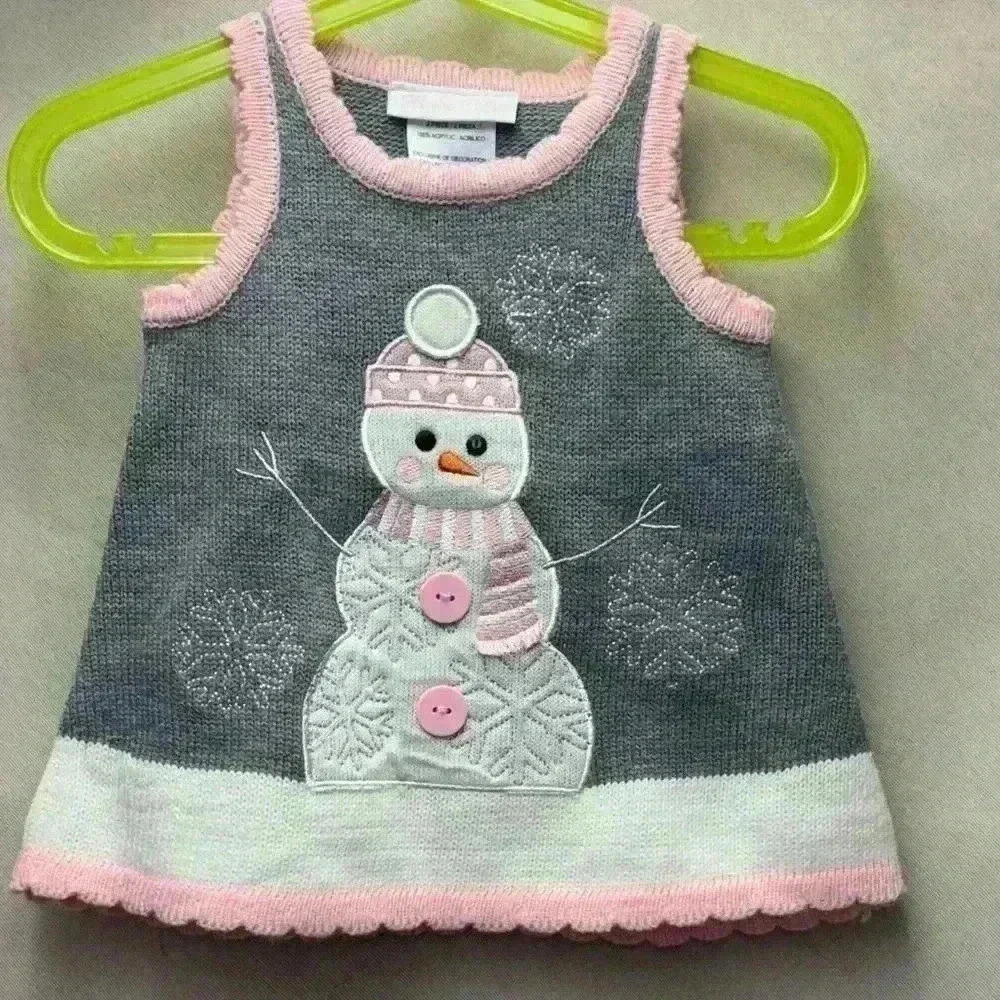 Bonnie Baby Girl Gray and Pink Snowman Sweater Dress. Size 3-6 months